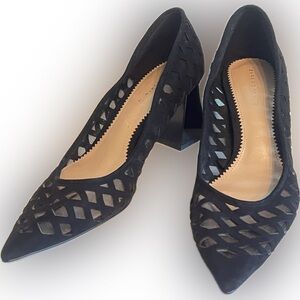 Zara mesh & diamond cut-out pointed toe / square-heeled pump- NWOT